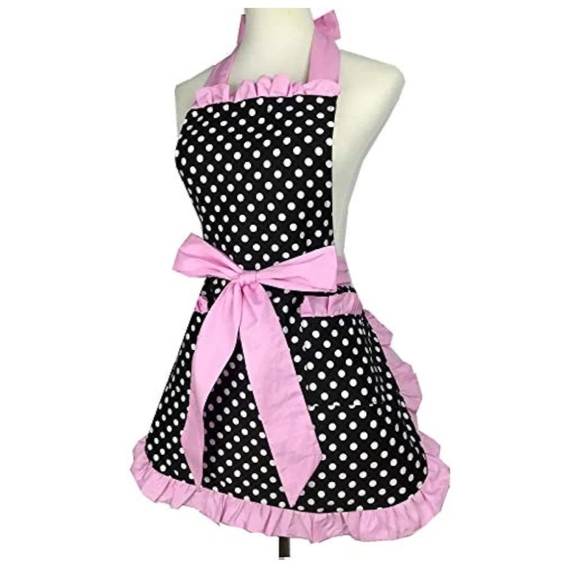 Apron black and pink with white pokodots - Picture 2 of 5